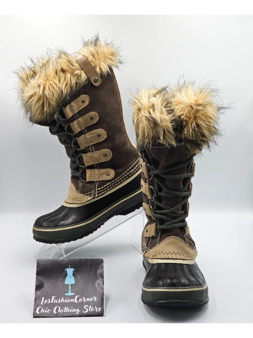 Sorel Women's Brown Joan Of Arctic Waterproof Faux Fur Snow Boots Size 5 2872